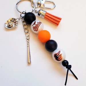 Handmade Baltimore Orioles Beaded Silicone Focal Bead Keychain